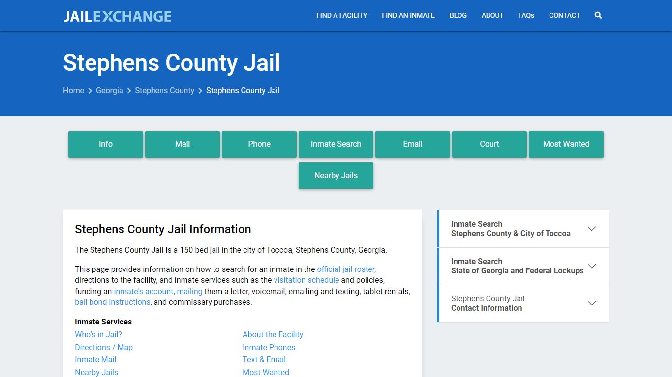 Stephens County Jail, GA Inmate Search, Information